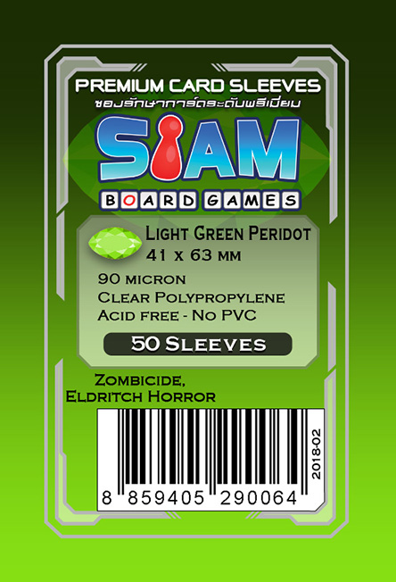 ซองใส่การ์ดระดับพรีเมี่ยม Light Green Peridot ขนาด 41 x 63 มม.  ความหนา 90 ไมครอน  (Premium Card Sleeves: Light Green Peridot - 41 x 63 mm / 90 micron)
