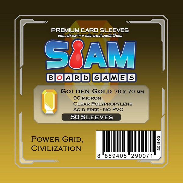 ซองใส่การ์ดระดับพรีเมี่ยม Golden Gold ขนาด 70 x 70 มม.  ความหนา 90 ไมครอน  (Premium Card Sleeves: Golden Gold - 70 x 70 mm / 90 micron)