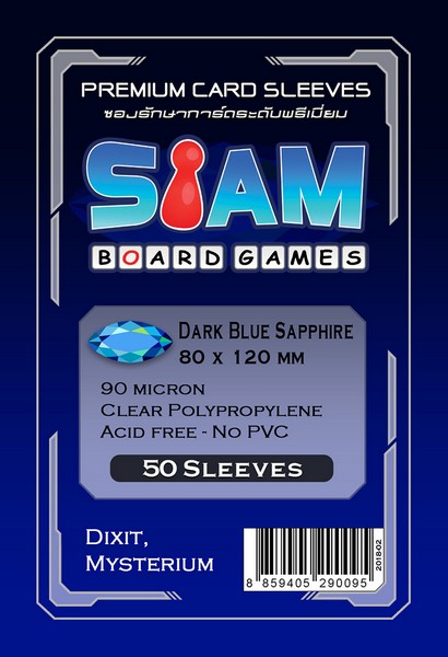 ซองใส่การ์ดระดับพรีเมี่ยม Dark Blue Sapphire ขนาด 80 x 120 มม.  ความหนา 90 ไมครอน  (Premium Card Sleeves: Dark Blue Sapphire - 80 x 120 mm / 90 micron)