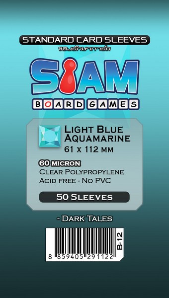 ซองใส่การ์ดระดับ Light Blue Aquamarine ขนาด 61 x 112 มม.  ความหนา 60 ไมครอน  (Standard Card Sleeves: Light Blue Aquamarine - 61 x 112 mm / 60 micron)