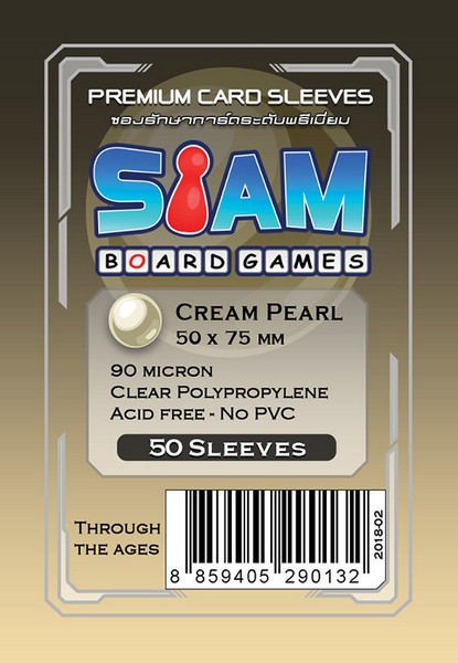 ซองใส่การ์ดระดับพรีเมี่ยม Cream Pearl ขนาด 50 x 75 มม.  ความหนา 90 ไมครอน  (Premium Card Sleeves: Cream Pearl - 50 x 75 mm / 90 micron)
