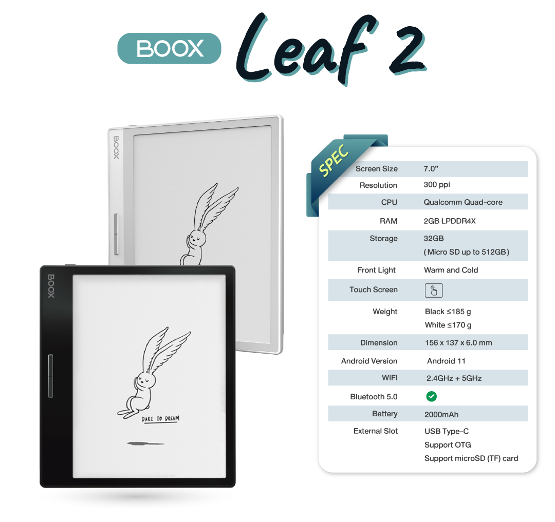 公式保護ケース付きboox leaf2 ホワイト - 電子書籍リーダー本体