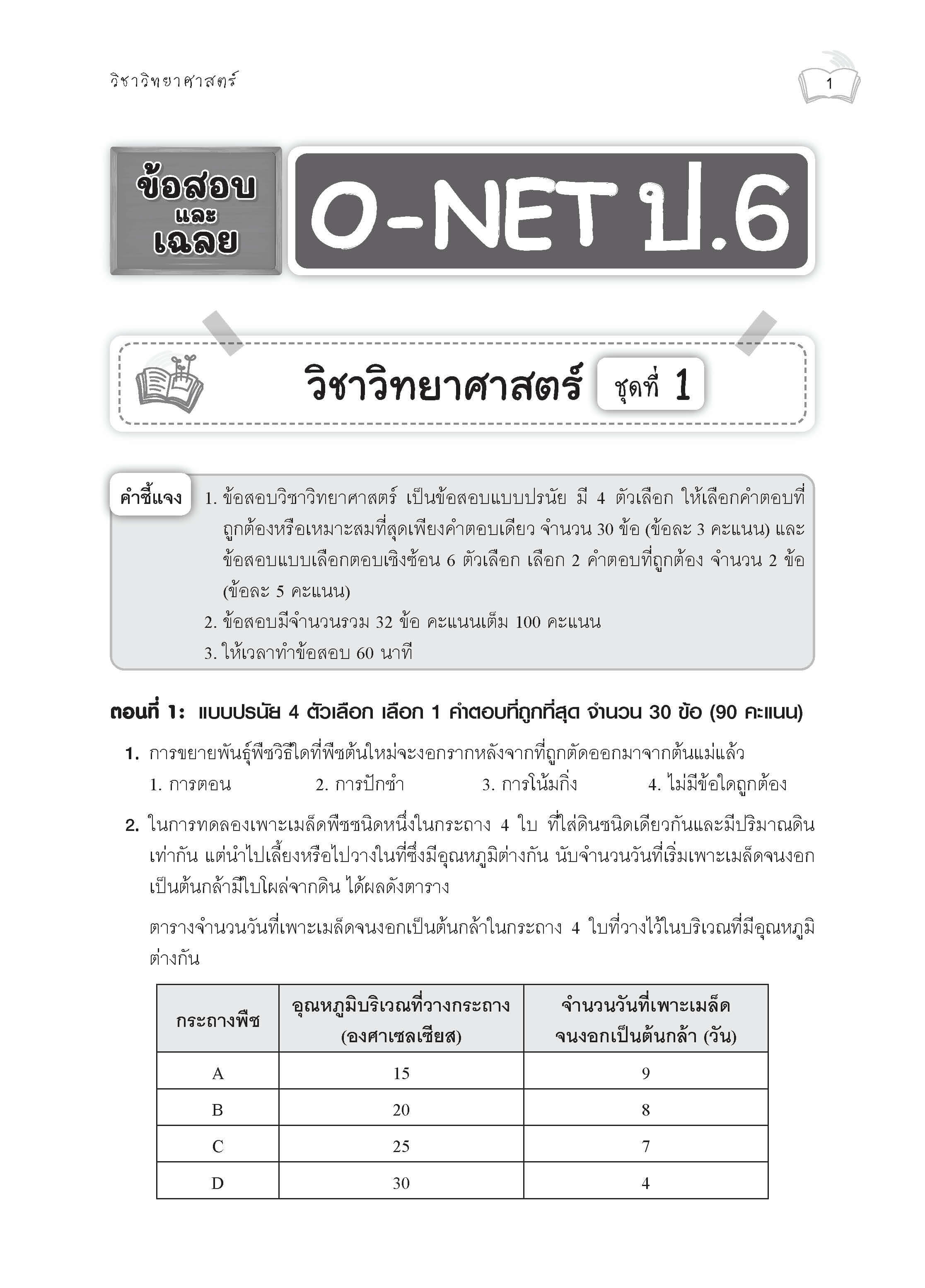 รวมข้อสอบและเฉลยละเอียด O-NET ป.6 วิชาวิทยาศาสตร์