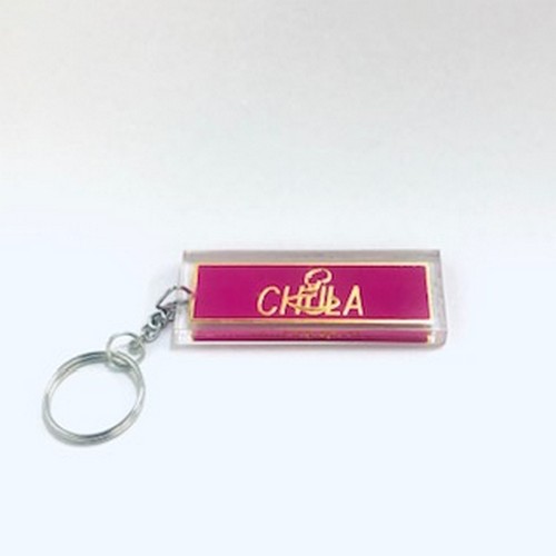 พวงกุญแจ Chula สี่เหลี่ยมยาว สีชมพู/น้ำเงิน