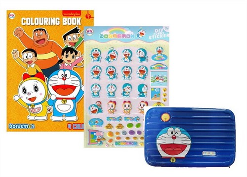 COLOURING BOOK DORAEMON (พร้อมสติกเกอร์โฟม+กระเป๋าDORAEMON(สีน้ำเงิน))