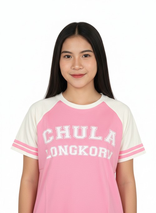 เสื้อยืดสีชมพูแขนขาว CHULA @250.-