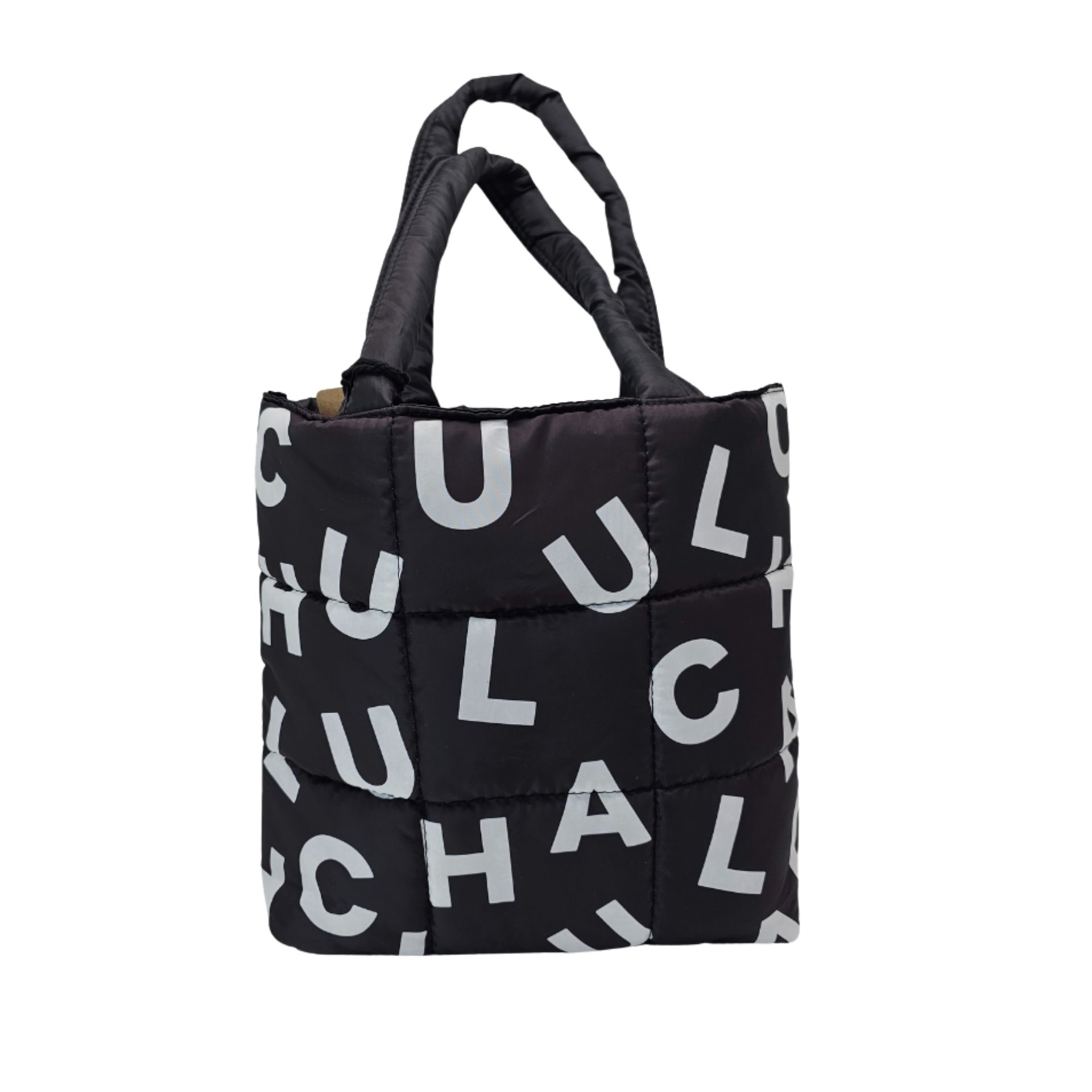 กระเป๋าพัฟฟี่ มาตรฐาน สีดำ พิมพ์ซับบลิเมชั่น 2 ด้าน ขนาด กว้าง32.5 x สูง 28 cm (ไม่ขยายก้น)