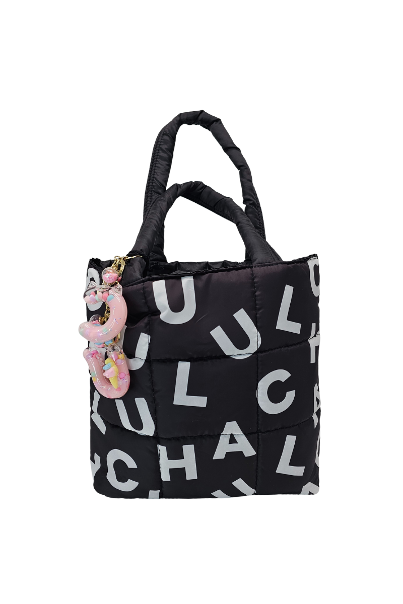 กระเป๋าพัฟฟี่ มาตรฐาน สีดำ พิมพ์ซับบลิเมชั่น 2 ด้าน ขนาด กว้าง32.5 x สูง 28 cm (ไม่ขยายก้น)