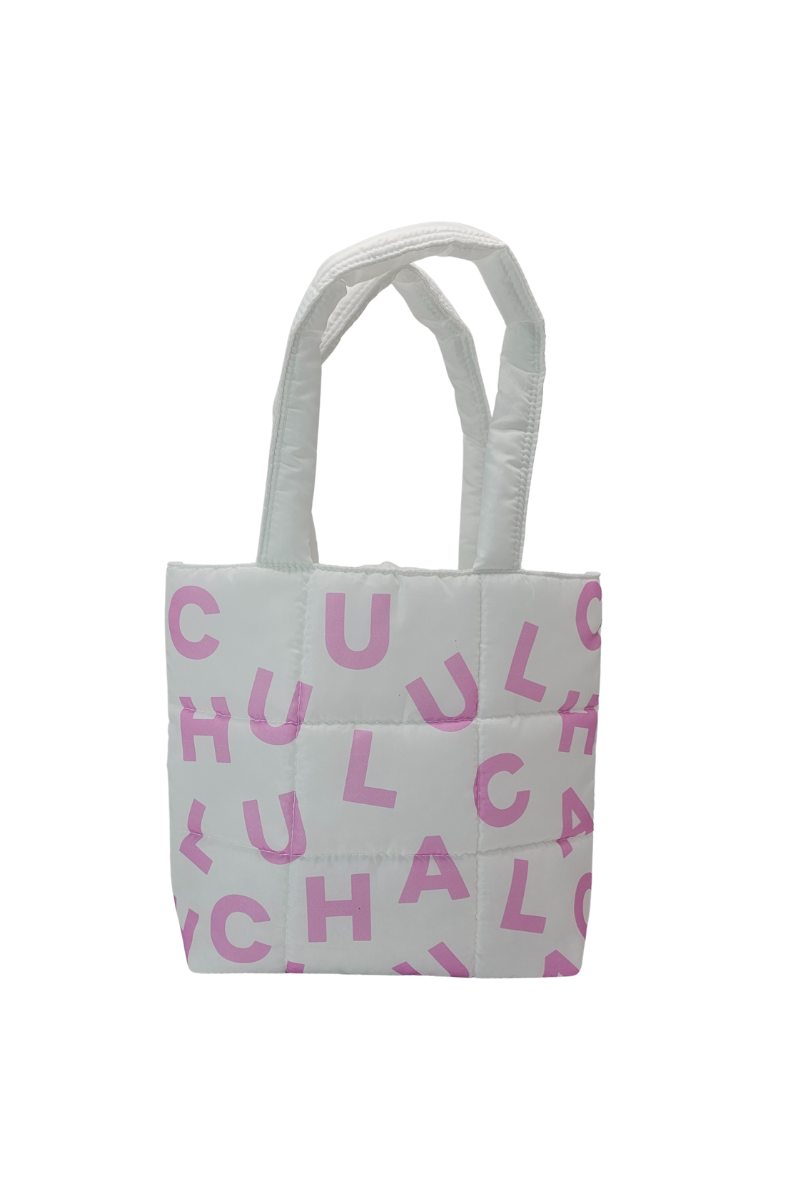 กระเป๋าพัฟฟี่ มาตรฐาน สีขาว พิมพ์ซับบลิเมชั่น 2 ด้าน ขนาด กว้าง32.5 x สูง 28 cm (ไม่ขยายก้น)