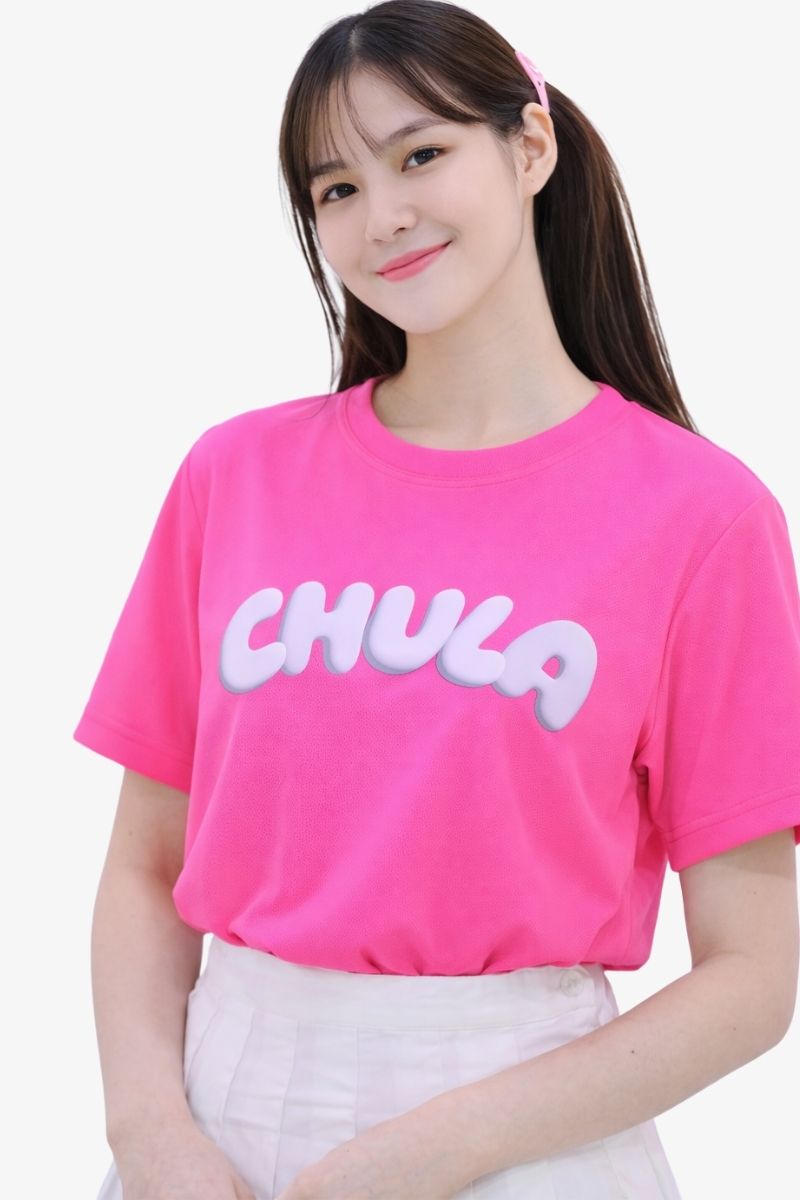 เสื้อคอกลมแขนสั้นโลโก้จุฬาฯ สีชมพู