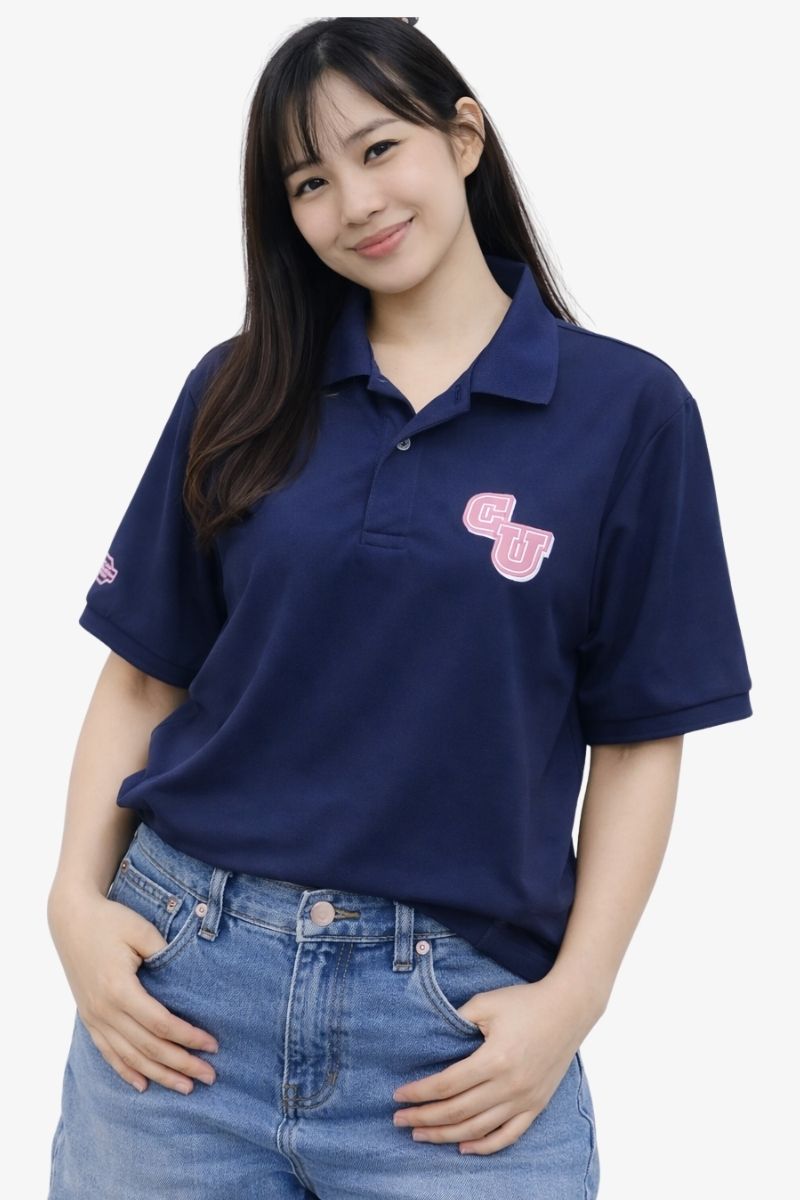 เสื้อคอปกโปโลแขนสั้นโลโก้ Chula สีกรมท่า (ปัก)