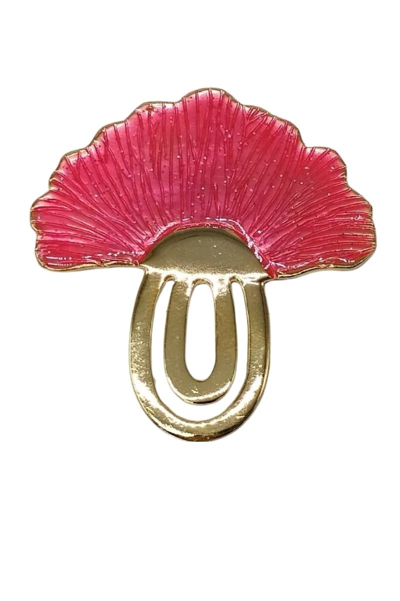 ที่คั่นหนังสือ ตัวเรือนทองเหลืองชุบทองหนึ่งด้านลงยาชมพู หนึ่งด้านเงา