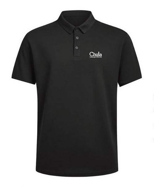 เสื้อคอปกโปโลแขนสั้นสีดำโลโก้จุฬาฯ