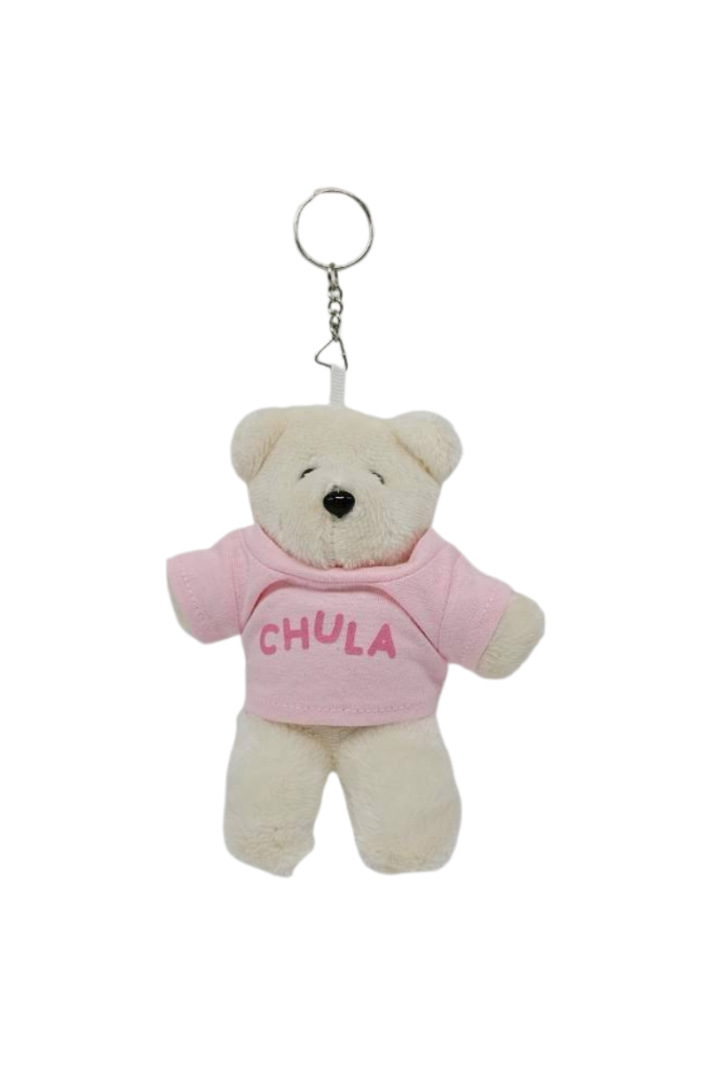 พวงกุญแจตุ๊กตาหมีสีขาว พร้อมเสื้อยืดสกรีนโลโก้ 1 จุด