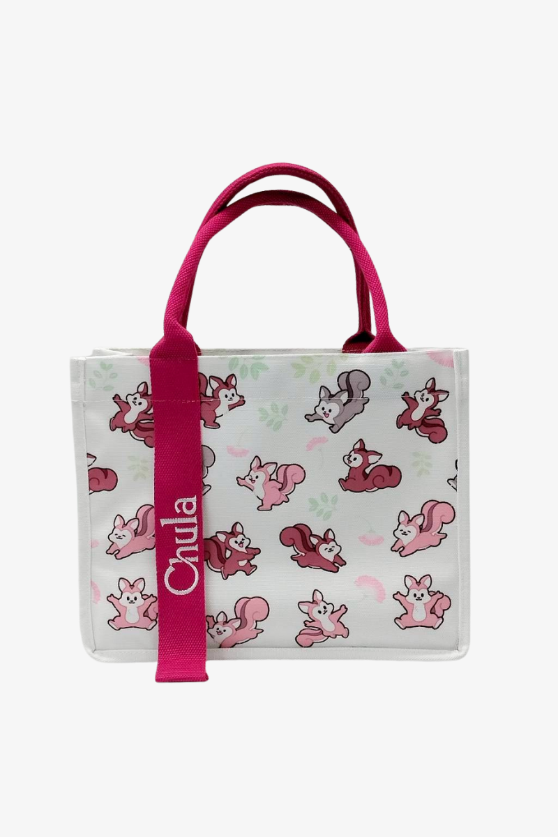 กระเป๋าผ้า มาตรฐาน สีขาว พิมพ์กระรอกซับบลิเมนชั่นชั่น รอบใบ