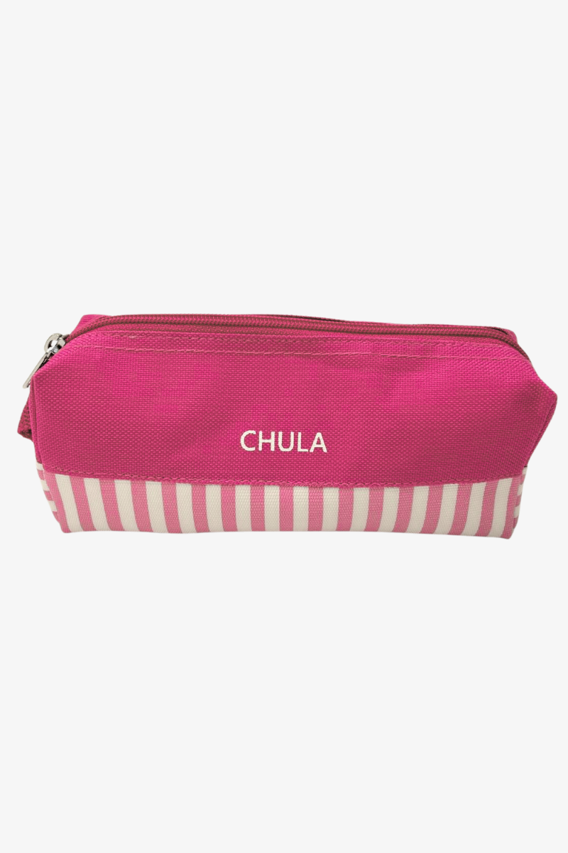 กระเป๋าดินสอลายริ้ว สีบานเย็น โลโก้ #C674-2