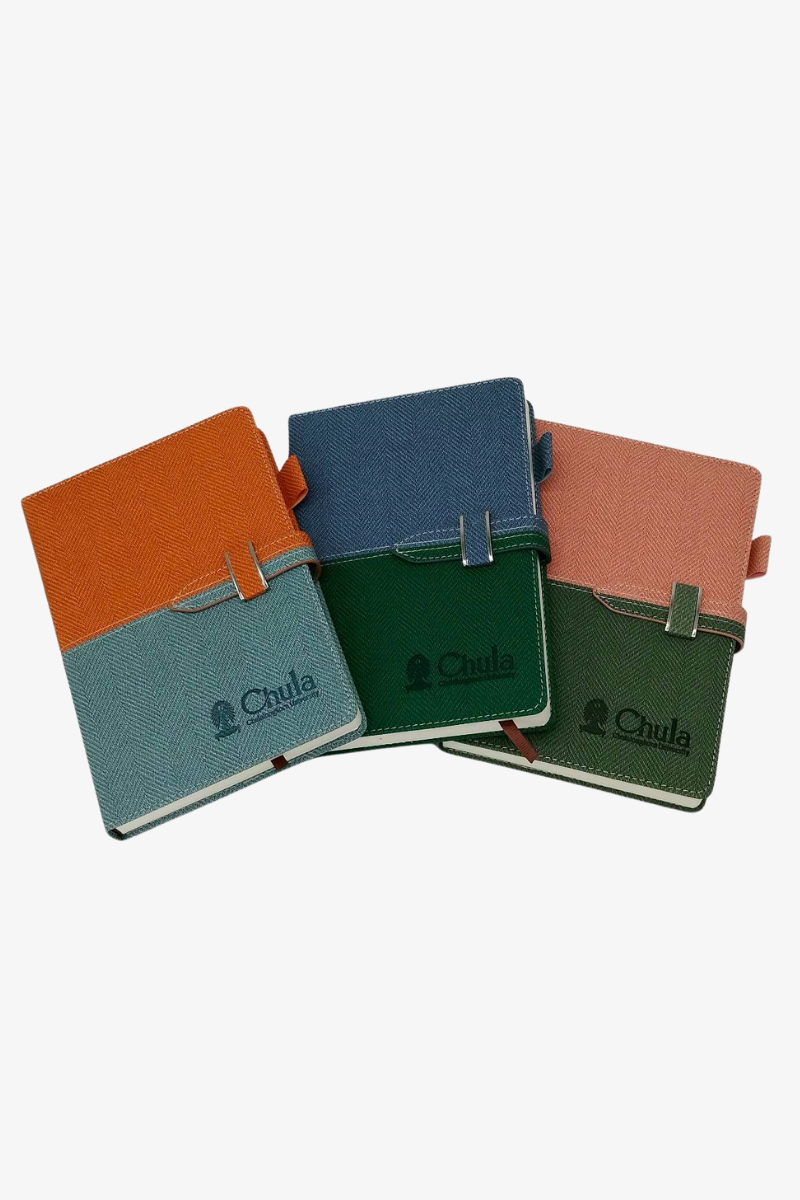 สมุดโน้ตปกผ้าทูโทน สกรีน Chula