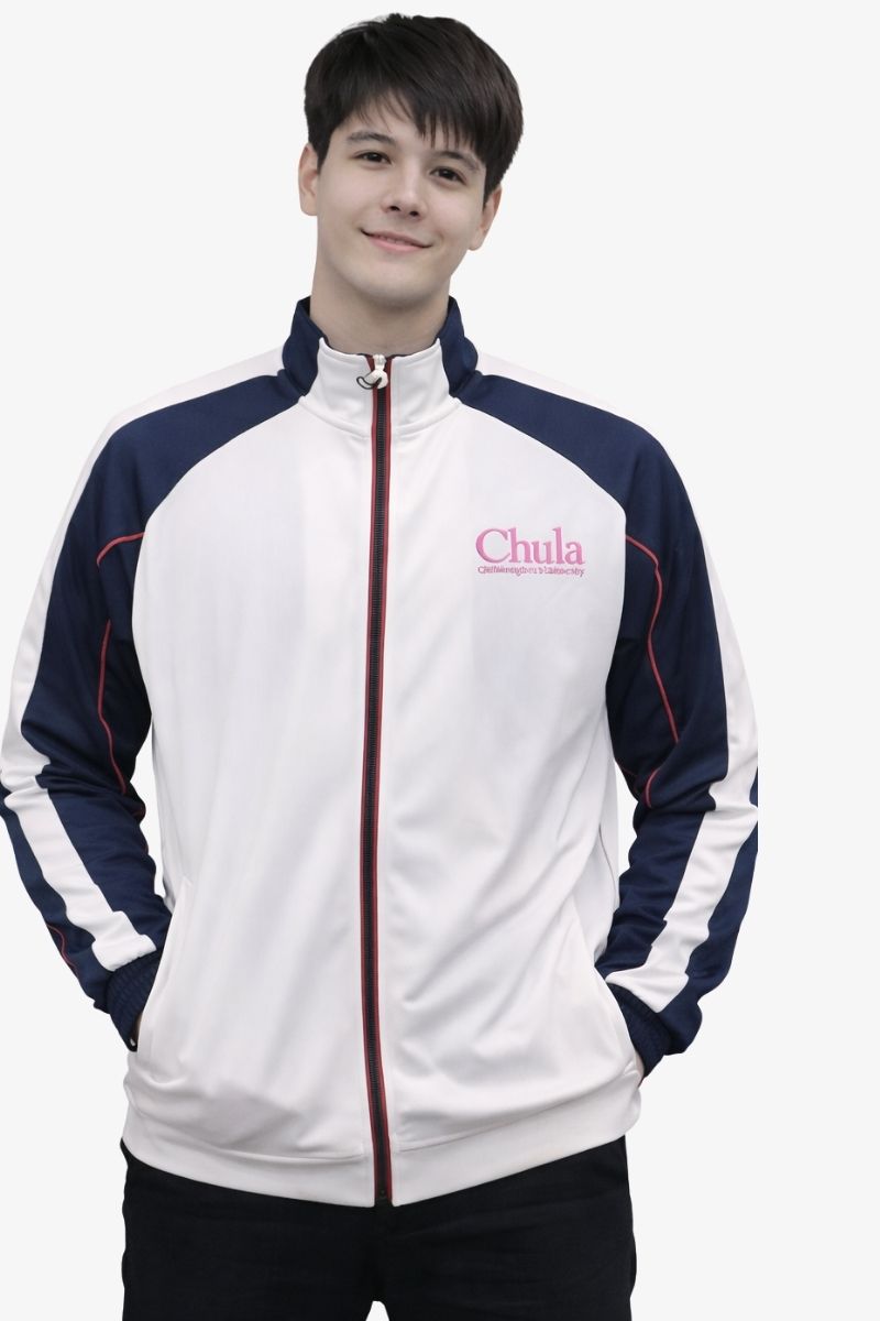เสื้อวอร์ม Chula สีขาว ตัดต่อแขนสีกรม #016-393 (GS)