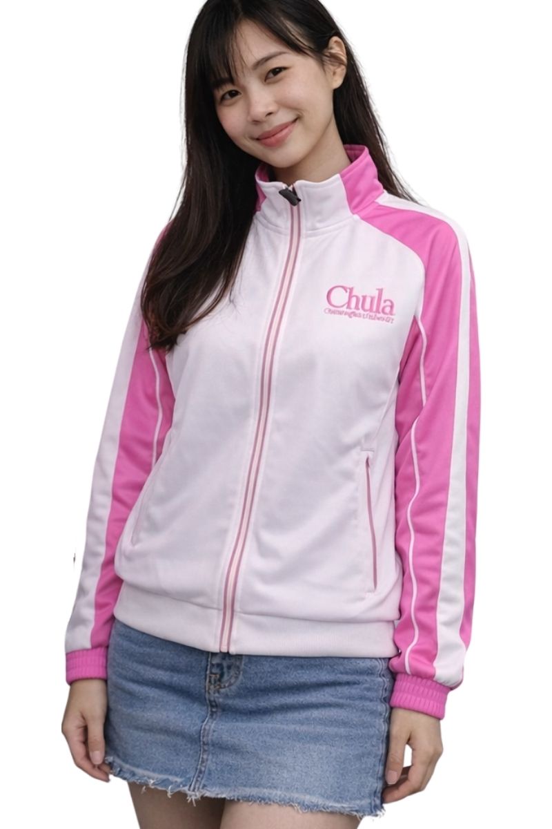 เสื้อวอร์ม Chula สีขาว ตัดต่อแขนสีชมพู #016-393 (Grand Sport)