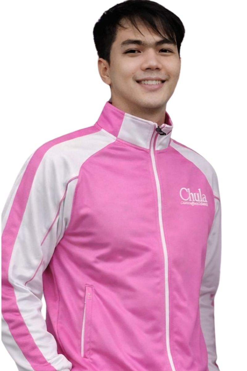 เสื้อวอร์ม Chula สีชมพู ตัดต่อแขนสีขาว #016-393 (Grand Sport)