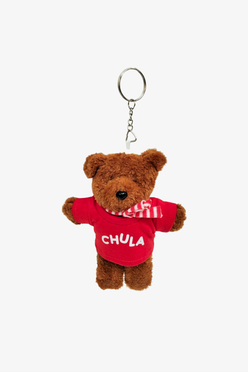 พวงกุญแจตุ๊กตาหมีสีน้ำตาลเข้ม พร้อมเสื้อยืดสกรีนโลโก้ 1 จุด