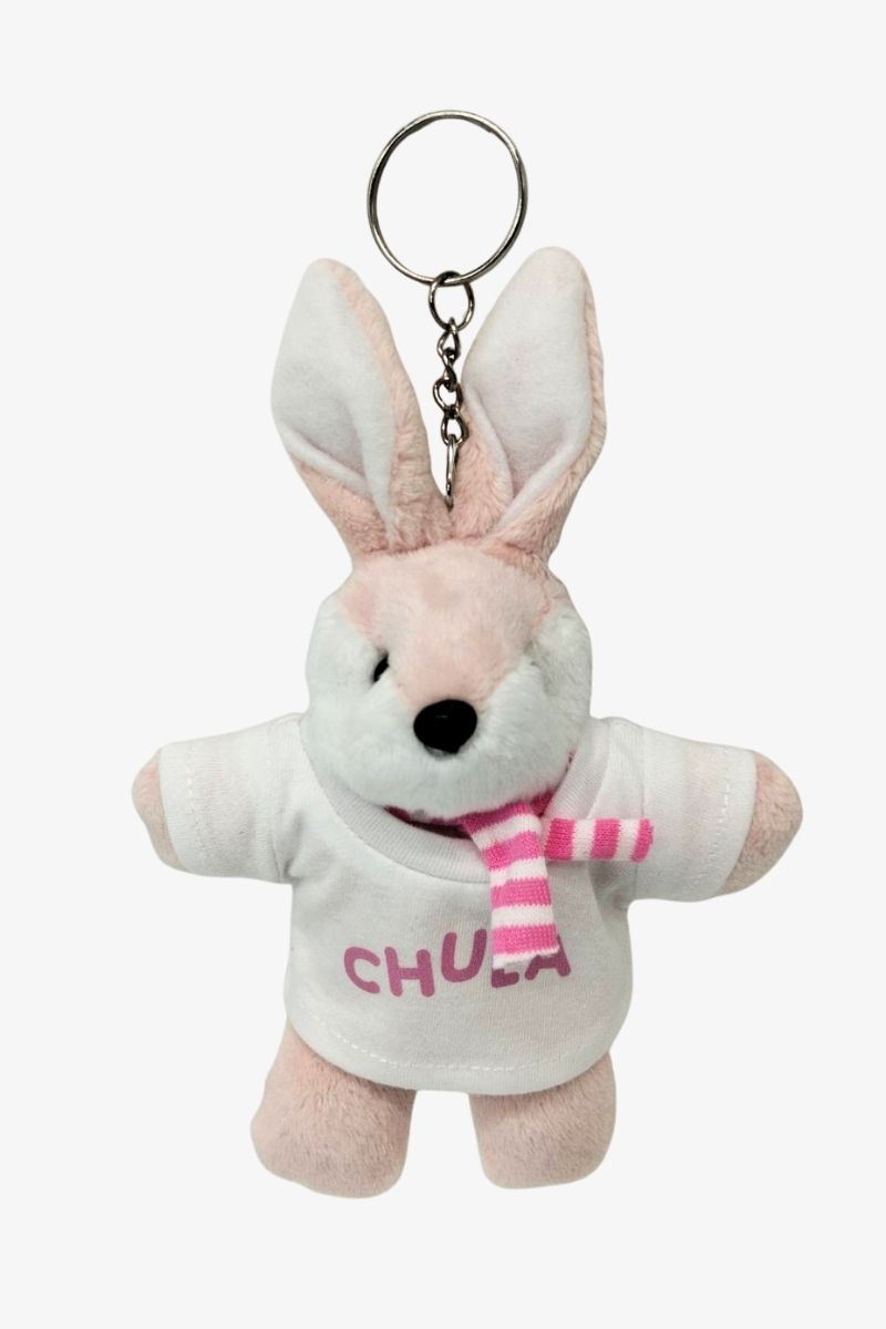 พวงกุญแจตุ๊กตากระต่ายสีชมพู พร้อมเสื้อยืดสกรีนโลโก้ 1 จุด