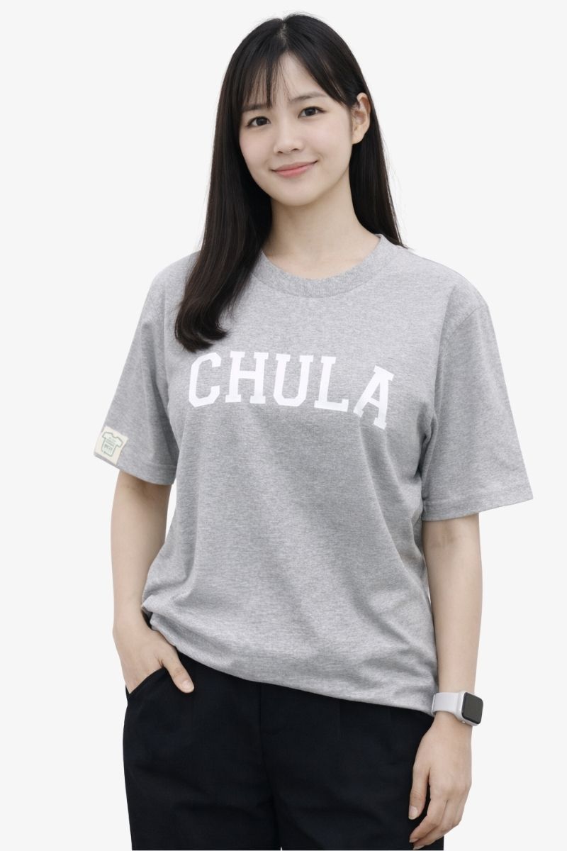 เสื้อคอกลมแขนสั้นโลโก้จุฬาฯ สีเทา