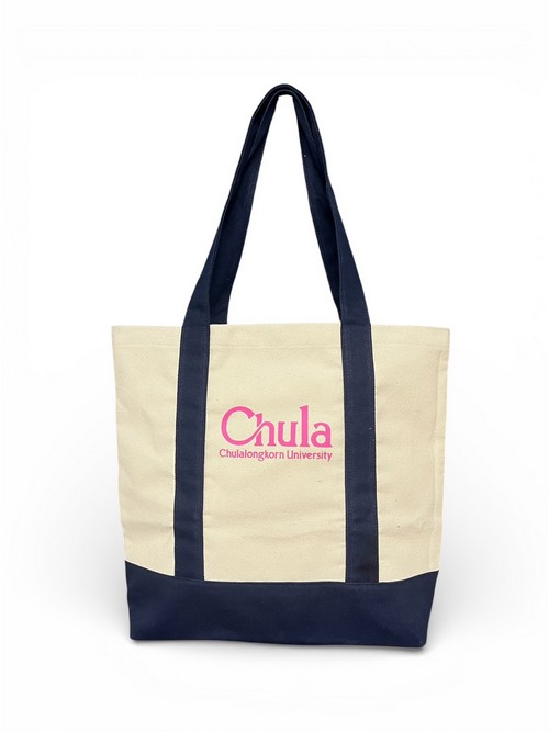 กระเป๋าสะพายสายยาว ผ้าแคนวาสต่อก้นสี ชมพู/น้ำเงิน