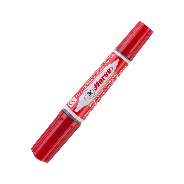 ปากกาเคมี 2 หัว ตราม้า สีแดง