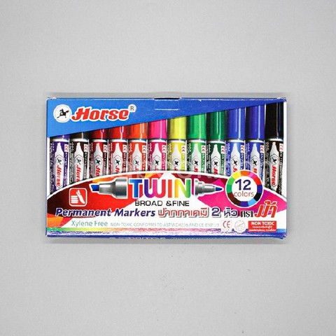 ปากกาเคมี 2 หัว ตราม้า 12 สี